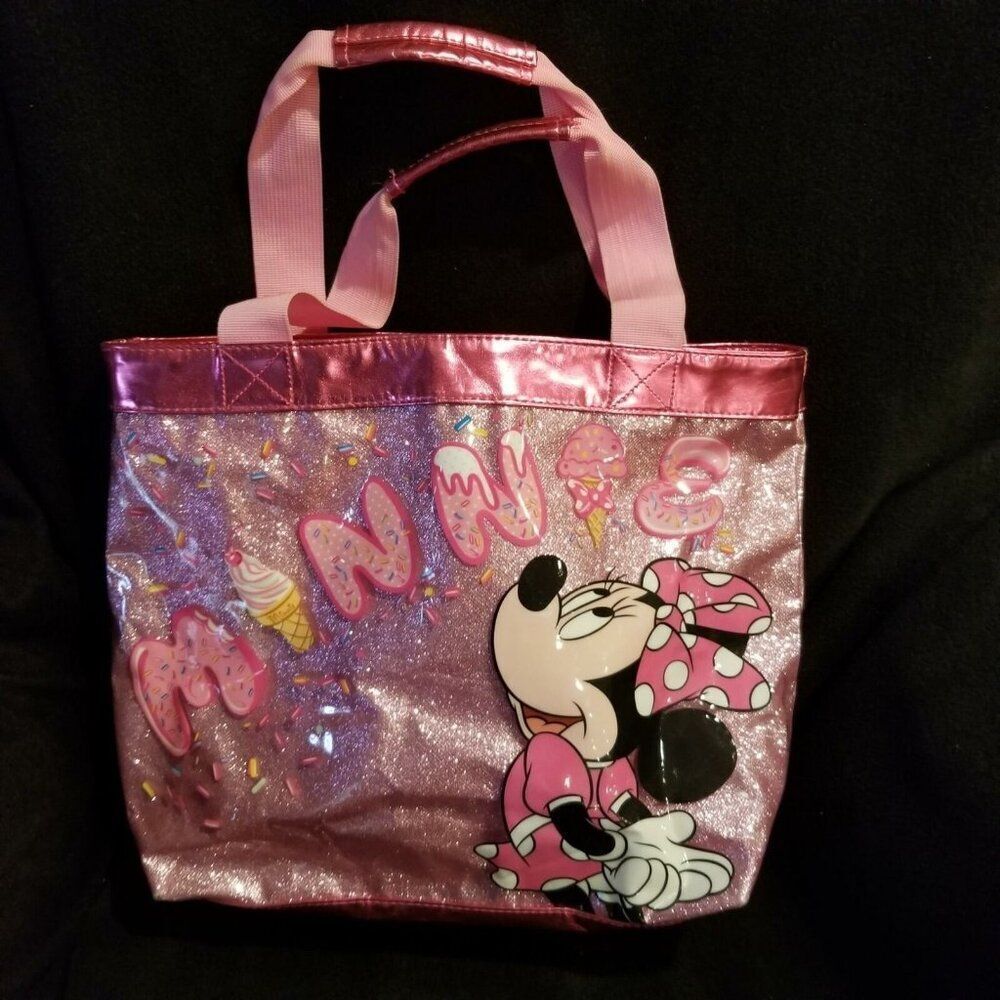 Disney Store Minnie Mouse Pink Glitter Tote Bag Plastic